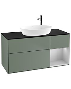 Villeroy und Boch Finion Waschtischunterschrank F952GJGM 120cm, Abdeckplatte black matt, Regale Light grey matt lacquer, Olive Matt Lacquer