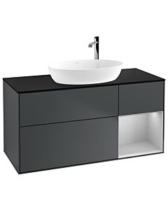 Villeroy und Boch Finion Villeroy und Boch F952GJHG 120cm, plaque de recouvrement noir mat, étagères laqué gris clair mat, Midnight Blue Matt Lacquer