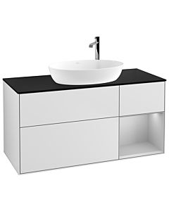 Villeroy und Boch Finion Waschtischunterschrank F952GJMT 120cm, Abdeckplatte black matt, Regale Light grey matt lacquer, White matt lacquer