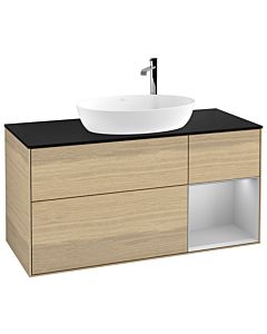 Villeroy und Boch Finion Waschtischunterschrank F952GJPC 120cm, Abdeckplatte black matt, Regale Light grey matt lacquer, Oak Veneer