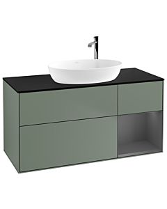 Villeroy und Boch Finion Waschtischunterschrank F952GKGM 120cm, Abdeckplatte black matt, Regale Anthracite matt lacquer, Olive Matt Lacquer