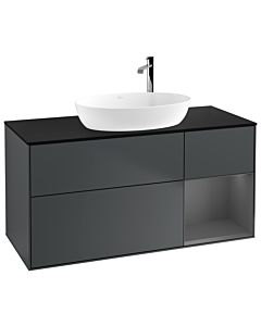 Villeroy und Boch Finion Waschtischunterschrank F952GKHG 120cm, Abdeckplatte black matt, Regale Anthracite matt lacquer, Midnight Blue Matt Lacquer