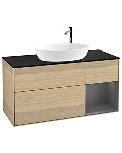Villeroy und Boch Finion Villeroy und Boch F952GKPC 120cm, plaque de recouvrement noir mat, étagères laqué anthracite mat, Oak Veneer