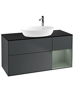 Villeroy und Boch Finion Waschtischunterschrank F952GMHG 120cm, Abdeckplatte black matt, Regale Olive matt lacquer, Midnight Blue Matt Lacquer