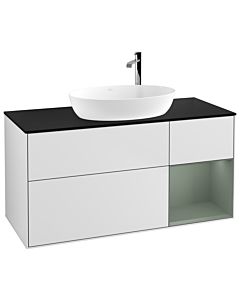 Villeroy und Boch Finion Villeroy und Boch F952GMMT 120cm, plaque de recouvrement noir mat, étagères laqué olive mat, laqué blanc mat