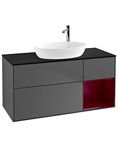 Villeroy und Boch Finion Waschtischunterschrank F952HBGK 120cm, Abdeckplatte black matt, Regale Peony matt lacquer, Anthracite matt