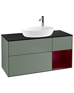 Villeroy und Boch Finion Waschtischunterschrank F952HBGM 120cm, Abdeckplatte black matt, Regale Peony matt lacquer, Olive Matt Lacquer