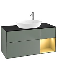 Villeroy und Boch Finion Villeroy und Boch F952HFGM 120cm, plaque de recouvrement noir mat, étagères laqué mat or, Olive Matt Lacquer