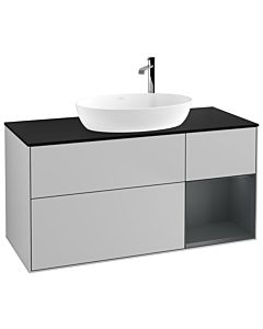 Villeroy und Boch Finion Waschtischunterschrank F952HGGJ 120cm, Abdeckplatte black matt, Regale Midnight matt lacquer, Light grey matt