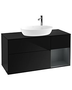 Villeroy und Boch Finion Villeroy und Boch F952HGPH 120cm, plaque de finition noir mat, étagères laqué mat minuit, Glossy Black Lacquer