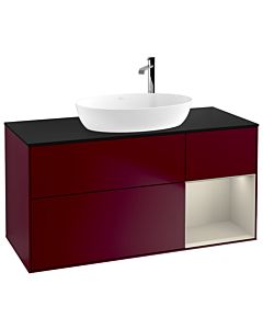 Villeroy und Boch Finion Villeroy und Boch F952HHHB 120cm, plaque de finition noir mat, étagères laqué sable sable, Peony Matt