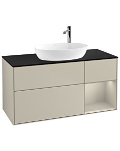 Villeroy und Boch Finion Villeroy und Boch F952HHHH 120cm, plaque de recouvrement noir mat, étagères sable laqué mat, Sand Matt Lacquer