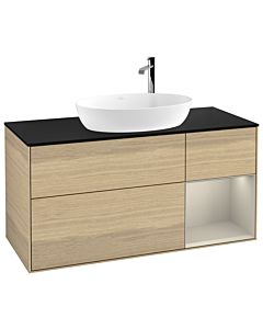 Villeroy und Boch Finion Waschtischunterschrank F952HHPC 120cm, Abdeckplatte black matt, Regale sand matt lacquer, Oak Veneer