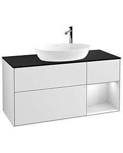 Villeroy und Boch Finion Waschtischunterschrank F952MTMT 120cm, Abdeckplatte black matt, Regale White matt lacquer, White matt lacquer
