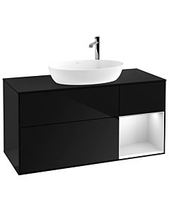 Villeroy und Boch Finion Waschtischunterschrank F952MTPH 120cm, Abdeckplatte black matt, Regale White matt lacquer, Glossy Black Lacquer