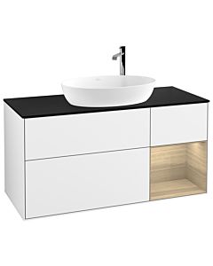 Villeroy und Boch Finion Waschtischunterschrank F952PCGF 120cm, Abdeckplatte black matt, Regale Oak Veneer, Glossy white lacquer