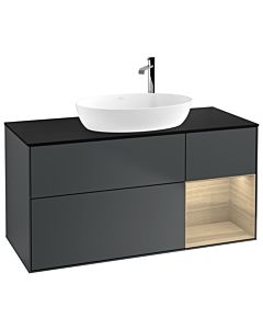 Villeroy und Boch Finion Waschtischunterschrank F952PCHG 120cm, Abdeckplatte black matt, Regale Oak Veneer, Midnight Blue Matt Lacquer