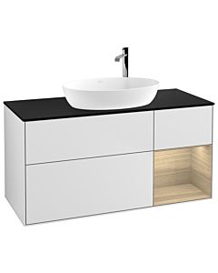 Villeroy und Boch Finion Villeroy und Boch F952PCMT 120cm, plaque de recouvrement noir mat, étagères Oak Veneer , laqué blanc mat