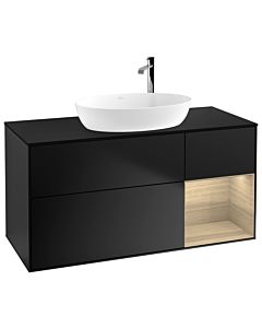 Villeroy und Boch Finion Waschtischunterschrank F952PCPD 120cm, Abdeckplatte black matt, Regale Oak Veneer, Black matt lacquer
