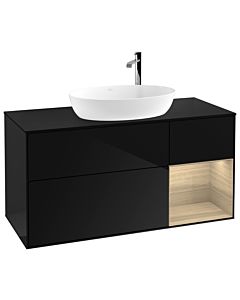 Villeroy und Boch Finion Villeroy und Boch F952PCPH 120cm, plaque de recouvrement noir mat, étagères Oak Veneer , Glossy Black Lacquer