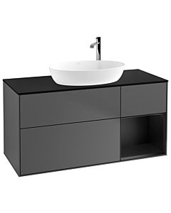 Villeroy und Boch Finion Waschtischunterschrank F952PDGK 120cm, Abdeckplatte black matt, Regale Black matt lacquer, Anthracite matt
