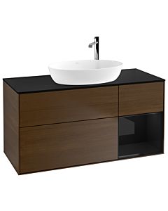 Villeroy und Boch Finion Villeroy und Boch F952PHGN 120cm, plaque de finition noire mate, étagères laqué noir brillant, placage noyer