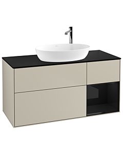 Villeroy und Boch Finion F952PHHH 120cm, plaque de recouvrement noire mate, étagères Sand Matt Lacquer noir brillant, Sand Matt Lacquer