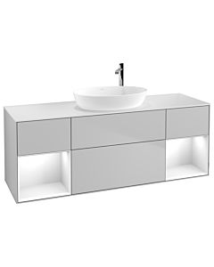 Villeroy und Boch Finion Waschtischunterschrank F981GFGJ 160cm, Abdeckplatte white matt, Regale Glossy white lacquer, Light grey matt