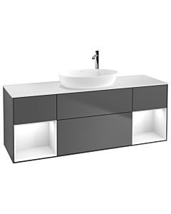 Villeroy und Boch Finion Villeroy und Boch F981GFGK 160cm, plaque de finition blanc mat, étagères laqué blanc brillant, anthracite mat