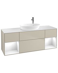 Villeroy und Boch Finion Waschtischunterschrank F981GFHH 160cm, Abdeckplatte white matt, Regale Glossy white lacquer, Sand Matt Lacquer