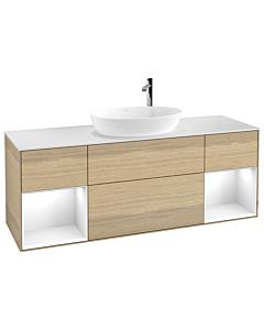 Villeroy und Boch Finion Waschtischunterschrank F981GFPC 160cm, Abdeckplatte white matt, Regale Glossy white lacquer, Oak Veneer