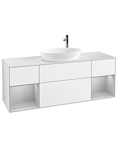 Villeroy und Boch Finion Villeroy und Boch F981GJGF 160cm, plaque de recouvrement blanc mat, étagères laqué gris clair mat, laqué blanc brillant