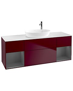 Villeroy und Boch Finion Waschtischunterschrank F981GKHB 160cm, Abdeckplatte white matt, Regale Anthracite matt lacquer, Peony Matt