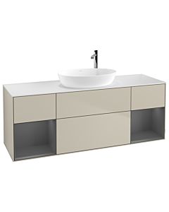 Villeroy und Boch Finion Villeroy und Boch F981GKHH 160cm, plaque de finition blanc mat, étagères laqué mat anthracite, Sand Matt Lacquer