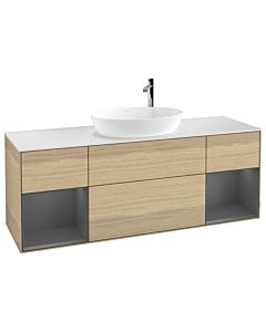 Villeroy und Boch Finion Waschtischunterschrank F981GKPC 160cm, Abdeckplatte white matt, Regale Anthracite matt lacquer, Oak Veneer