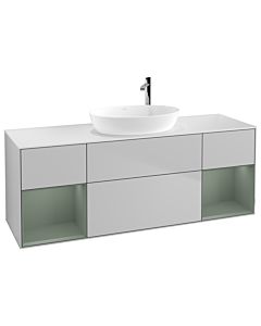 Villeroy und Boch Finion Villeroy und Boch F981GMGJ 160cm, plaque de recouvrement blanc mat, étagères laqué olive mat, gris clair mat