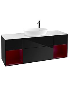 Villeroy und Boch Finion Villeroy und Boch F981HBPH 160cm, plaque de recouvrement blanc mat, étagères Peony laqué mat, Glossy Black Lacquer