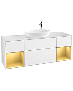 Villeroy und Boch Finion Waschtischunterschrank F981HFGF 160cm, Abdeckplatte white matt, Regale Gold matt lacquer, Glossy white lacquer