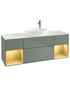 Villeroy und Boch Finion Waschtischunterschrank F981HFGM 160cm, Abdeckplatte white matt, Regale Gold matt lacquer, Olive Matt Lacquer