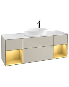 Villeroy und Boch Finion Waschtischunterschrank F981HFHH 160cm, Abdeckplatte white matt, Regale Gold matt lacquer, Sand Matt Lacquer