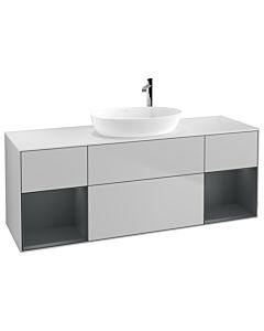 Villeroy und Boch Finion Villeroy und Boch F981HGGJ 160cm, plaque de recouvrement blanc mat, étagères laqué mat Midnight, gris clair mat
