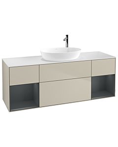 Villeroy und Boch Finion Waschtischunterschrank F981HGHH 160cm, Abdeckplatte white matt, Regale Midnight matt lacquer, Sand Matt Lacquer