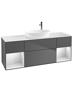 Villeroy und Boch Finion Villeroy und Boch F981MTGK 160cm, plaque de recouvrement blanc mat, étagères laqué blanc mat, anthracite mat