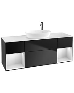 Villeroy und Boch Finion Waschtischunterschrank F981MTPD 160cm, Abdeckplatte white matt, Regale White matt lacquer, Black matt lacquer