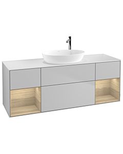 Villeroy und Boch Finion Waschtischunterschrank F981PCGJ 160cm, Abdeckplatte white matt, Regale Oak Veneer, Light grey matt