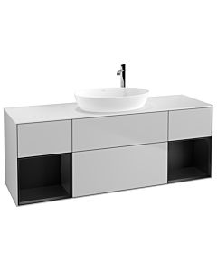 Villeroy und Boch Finion Waschtischunterschrank F981PDGJ 160cm, Abdeckplatte white matt, Regale Black matt lacquer, Light grey matt