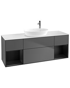 Villeroy und Boch Finion Waschtischunterschrank F981PDGK 160cm, Abdeckplatte white matt, Regale Black matt lacquer, Anthracite matt