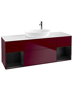 Villeroy und Boch Finion Villeroy und Boch F981PDHB 160cm, plaque de recouvrement blanc mat, étagères laqué noir mat, Peony Matt