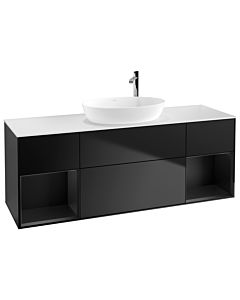 Villeroy und Boch Finion Villeroy und Boch F981PDPD 160cm, plaque de recouvrement blanc mat, étagères laqué noir mat, laqué noir mat