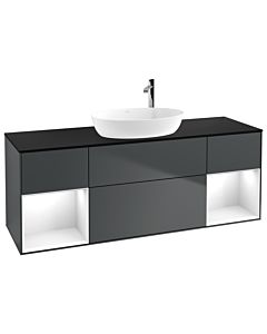 Villeroy und Boch Finion Villeroy und Boch F982GFHG 160cm, plaque de recouvrement noir mat, étagères Laque blanc brillant, Midnight Blue Matt Lacquer